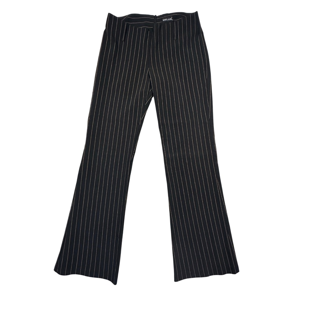 Wet Seal Pinstripe Pants Womens 5/6 Black Flare Vintage 90s Y2K Made in USA